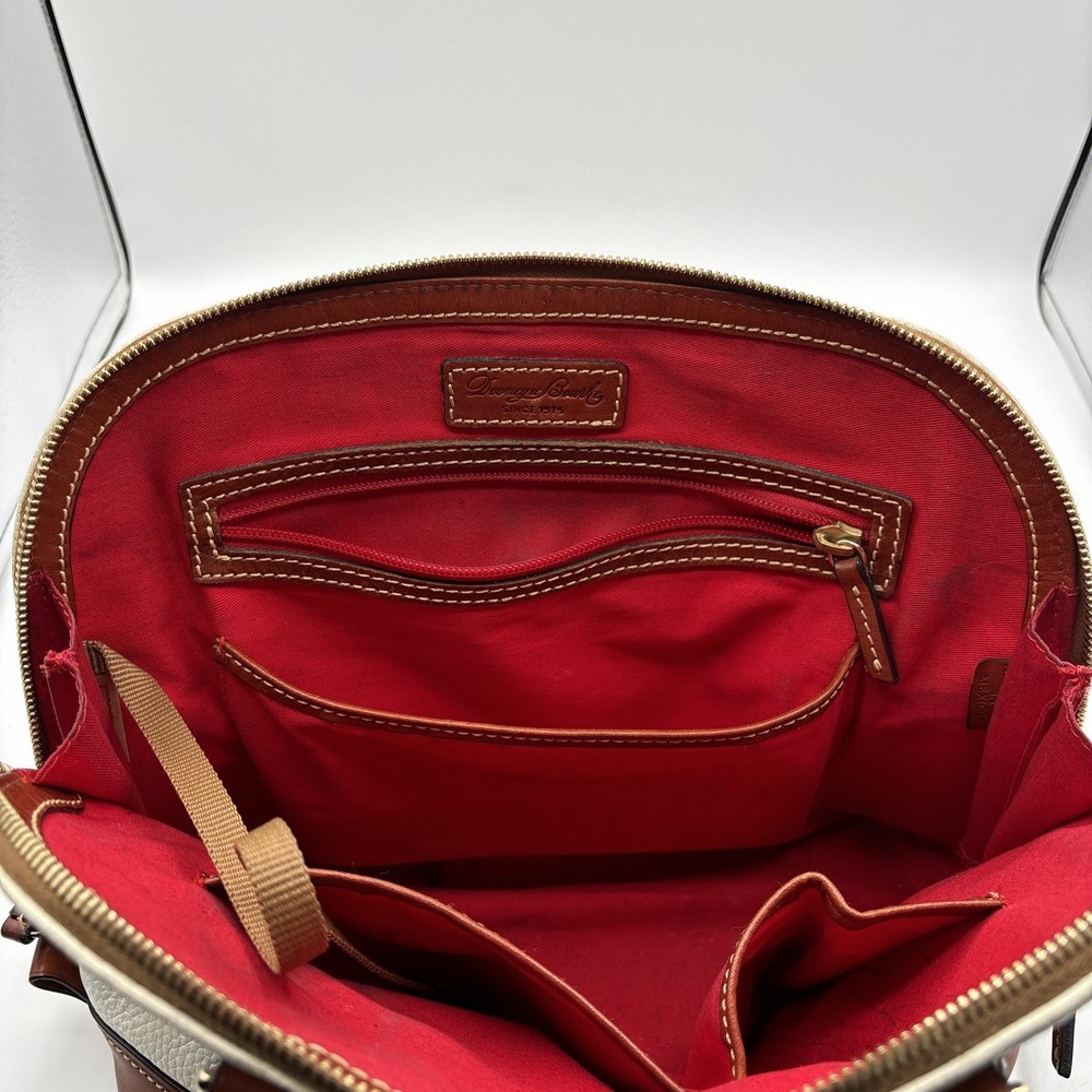 Dooney & Bourke Zip ZIp Satchel Pebbled Leather White Tan Domed Purse Double Zip - Picture 10 of 16